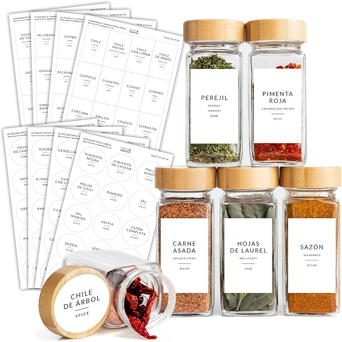 127 Spanish Spice Labels Stickers Preprinted Waterproof, Spice Jar Labels by SAVVYSORTED%C2%AE
