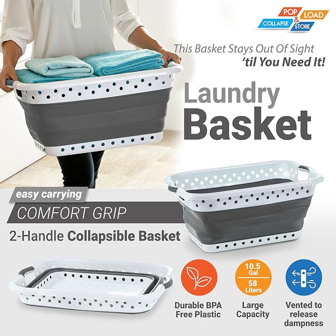 Pop & Load Collapse & Store Set of 2 Large 25" Slim Collapsible Laundry Basket - Image 4