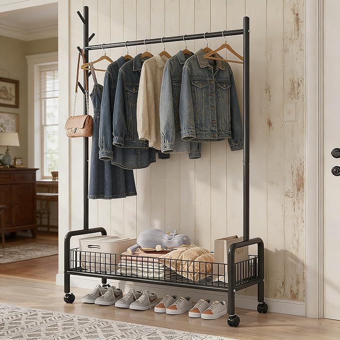 Clothes Rack with Storage Shelves, Heavy - Image 7