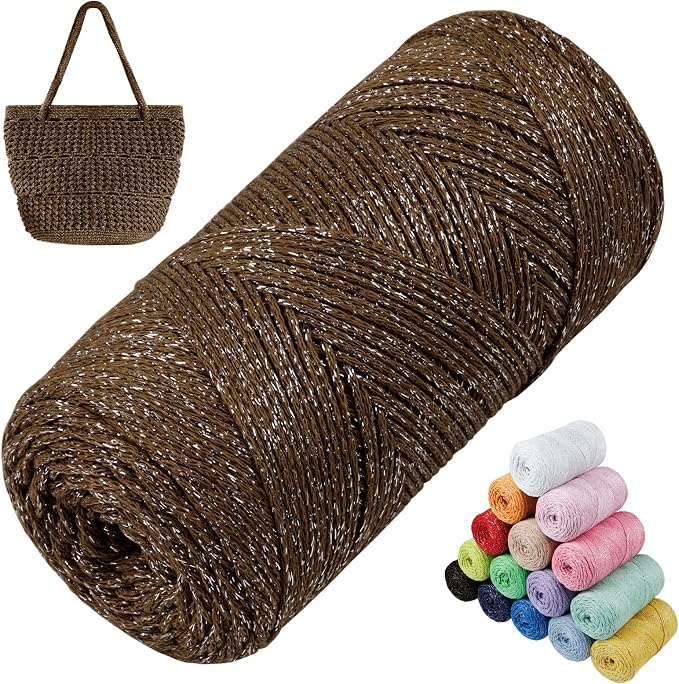 Sparkle Macrame Cord 1.5mm x 306 Yards Cotton Glitter Yarn by LEREATI