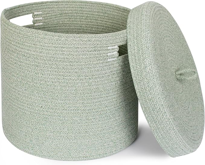 Storage Basket with Lid, Woven Blanket Storage by Unknown