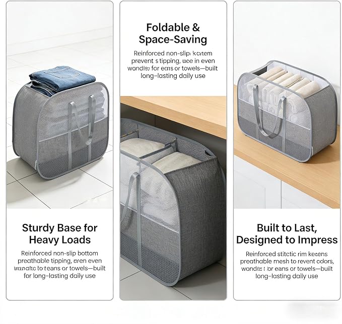 ６Pack Collapsible Laundry Baskets, Pop Up Mesh Laundry Hamper - Image 8