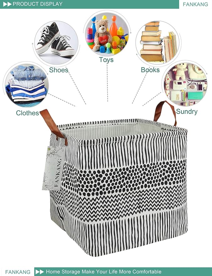 FANKANG Square Nursery Hamper Storage Bins Canvas Laundry Basket Foldable - Image 9
