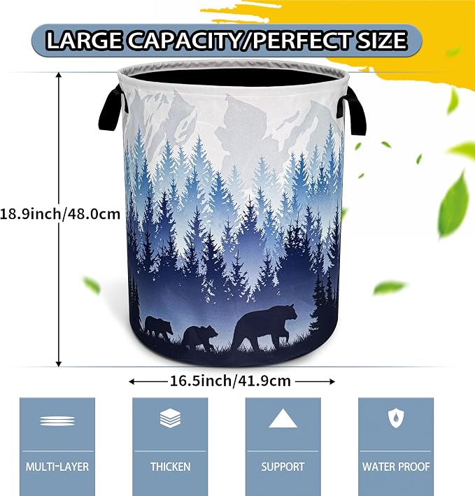 Mama Bear Laundry Basket Forest Mountains Foldable Oxford Cloth Funny Tote Bag - Image 2