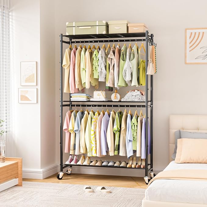 Rolling Clothes Rack for Hanging Clothes, 47.2"x 11.8"x 79" Large Capacity - Image 2