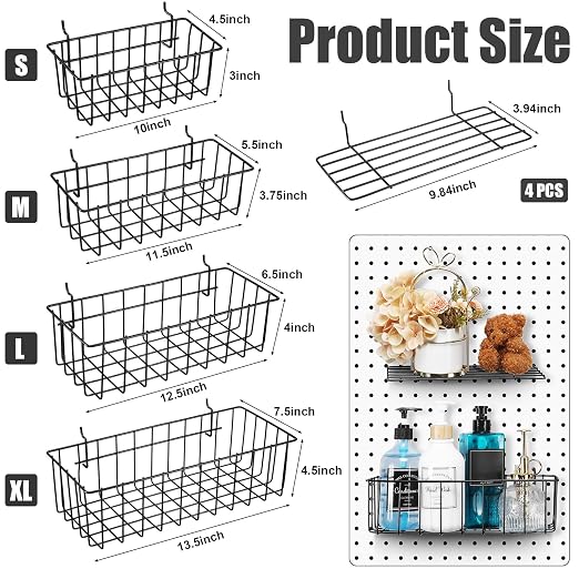 Tioncy 8 Pieces Pegboard Baskets and Shelves Pegboard Bins Wall Organizer Peg - Image 3