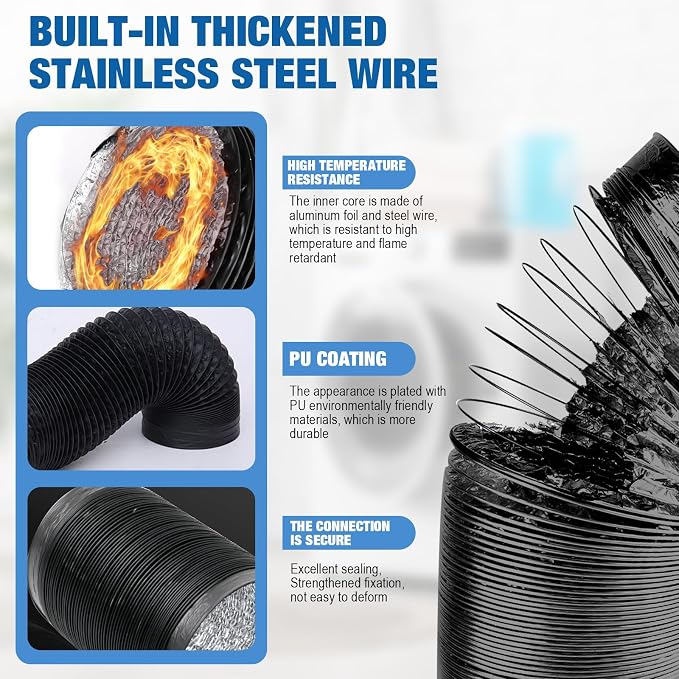 4 Inch Black Dryer Vent Hose for Tight Space Includes 2 90-degree Dryer Vent - Image 3