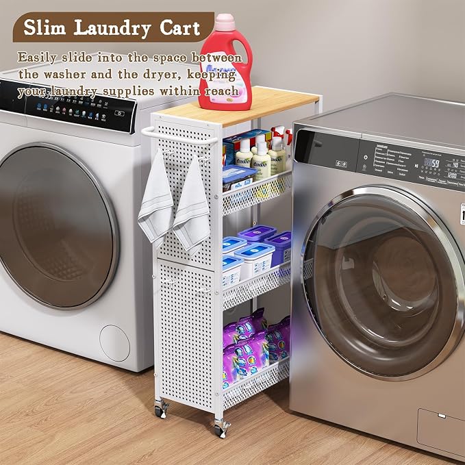 Utility Slim Storage Cart 4 Tier Small Rolling Kitchen Laundry Room - Image 7