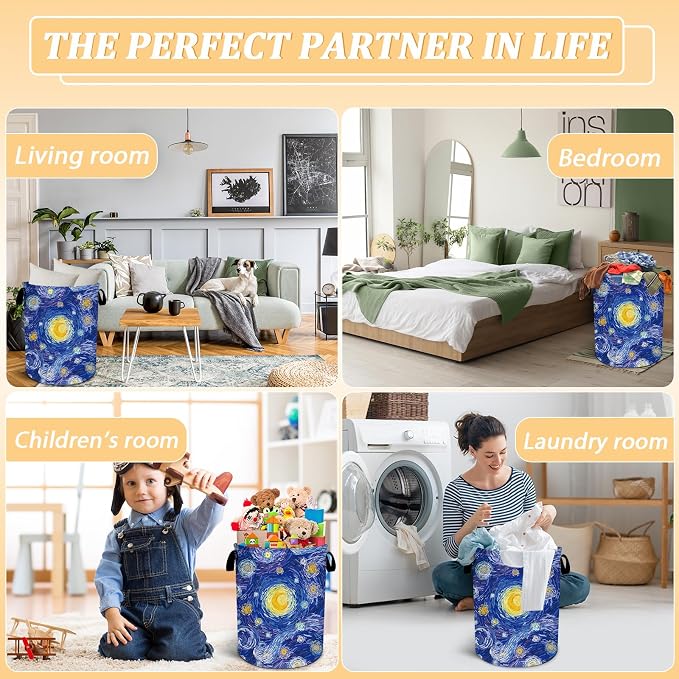 Starry Night Laundry Basket, Foldable Waterproof Oxford Cloth Laundry Hamper - Image 7