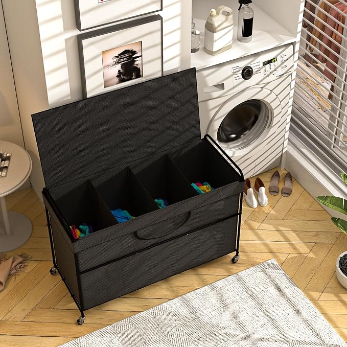 240L Large Laundry Hamper, 4 Compartment Laundry Basket - Image 2