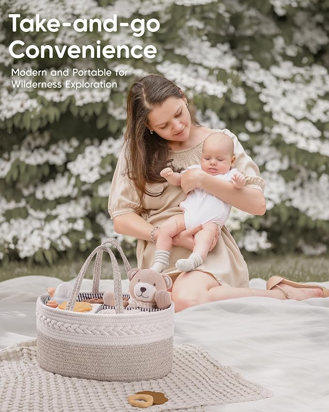 Maliton Extra Large Diaper Caddy Organizer, Cotton Rope Nursery Basket - Image 5