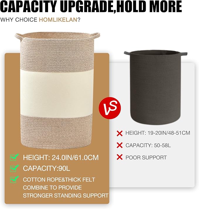 90L Jumbo Woven Laundry Hamper, Tall Baby Nursery Hamper - Image 4