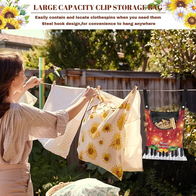 Christmas Piano Clothespin Bag Clip Large Capacity Storage Bag Machine Washable - Image 5