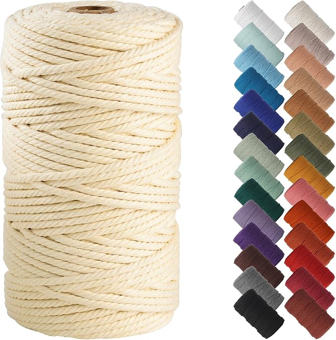 NOANTA Cream Yellow Macrame Cord 4mm x 109yards, Colored Macrame Rope, Cotton by NOANTA