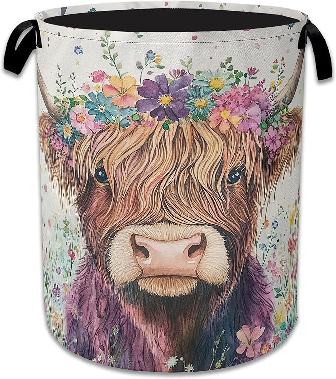 Highland Cow Laundry Basket Collapsible Laundry Hamper Oxford Storage Bin by NSMNSM