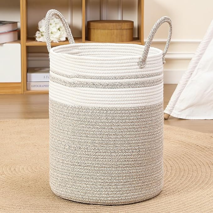40L Woven Laundry Basket Hamper, 100% Natural Cotton Rope, Handwoven & Durable by Romea+Lutiss