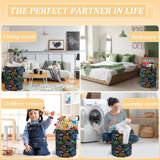 Video Game Controller Colorful Laundry Hamper Bag - Image 7