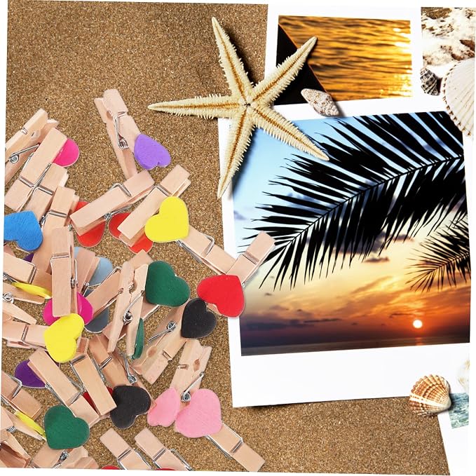Cabilock 50pcs Mini Wooden Clothespins Heart Clips - Image 6