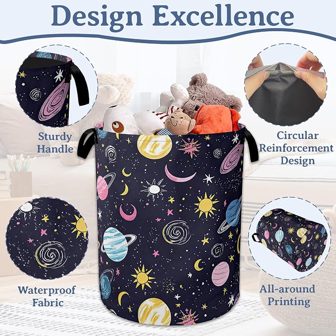 Planet Moon Universe Galaxy Laundry Basket, Foldable Waterproof Oxford Cloth - Image 4