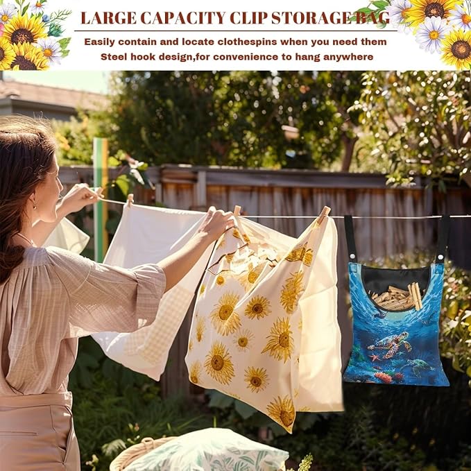 Sea Turtle Clothes Pin Hanging Bag Multi Purpose Clothespin Storage Organizer - Image 5