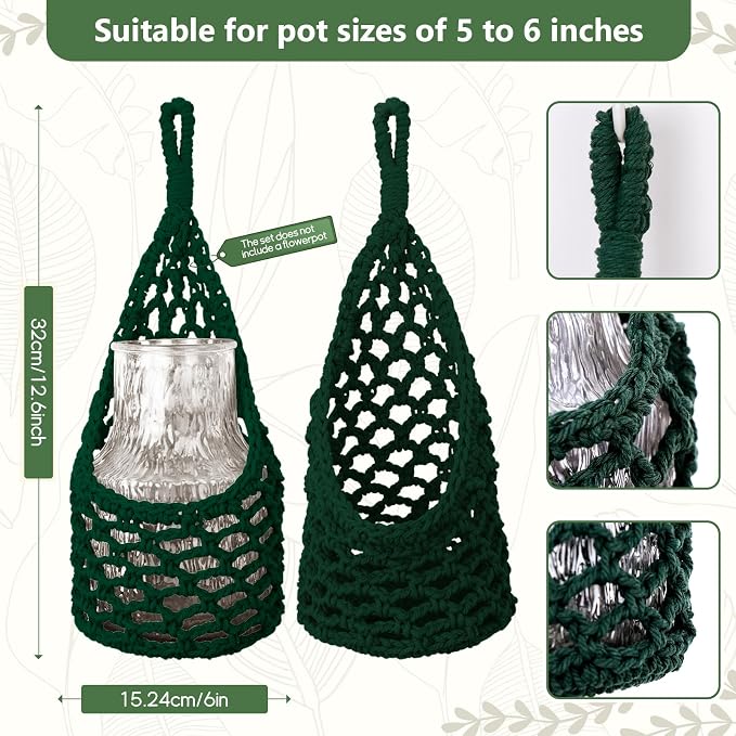 Macrame Wall Plant Hanger, Hanging Planter Basket Holder, Wall Planters - Image 3