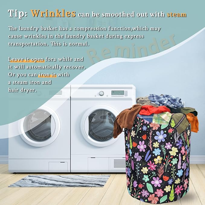 Colorful Flowers Laundry Basket Foldable - Image 7
