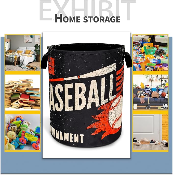 Baseball Laundry Basket Foldable Oxford Cloth Funny Tote Bag Laundry Hamper - Image 5