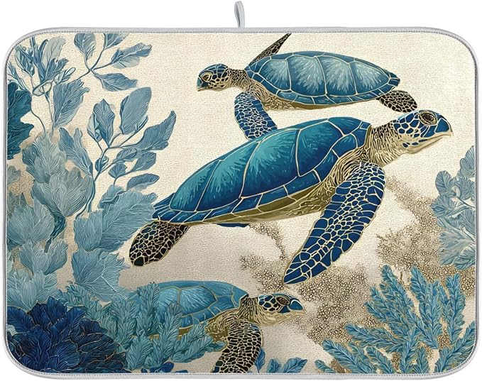 Watercolor Sea Turtle Dish Drying Mat Super Absorbent Drying Mat 16x18 inch by susiyo