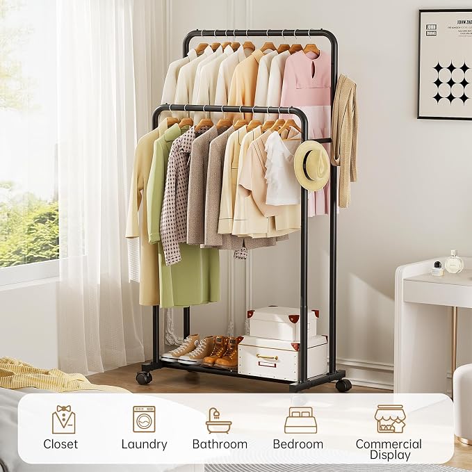Delamu Clothes Rack, Double Rods Clothing Rack - Image 8