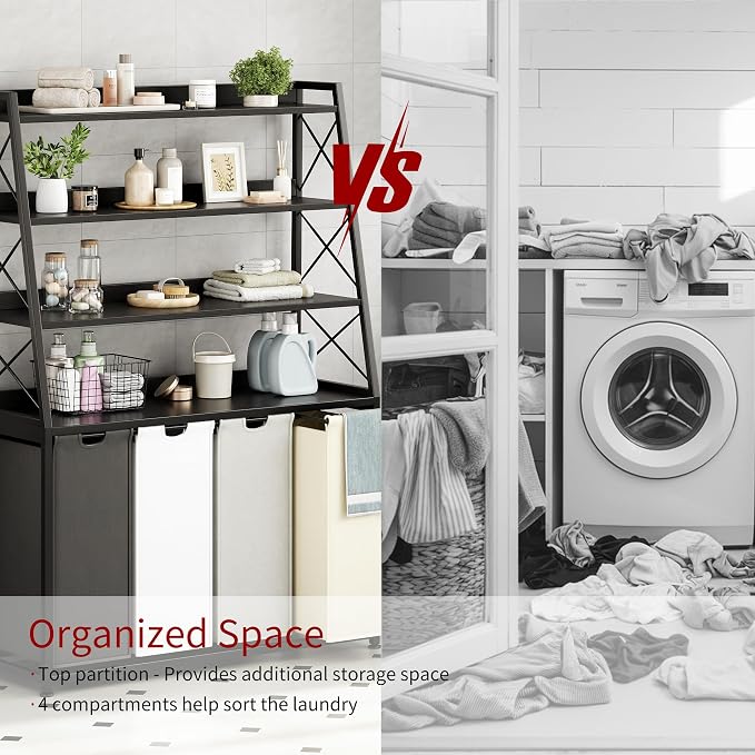 Laundry Basket, 4 Section Laundry Hamper - Image 6