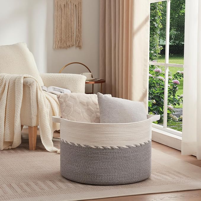 OIAHOMY 125L Extra Large Blanket Basket, Jumbo Laundry Hamper, Cotton Rope - Image 2