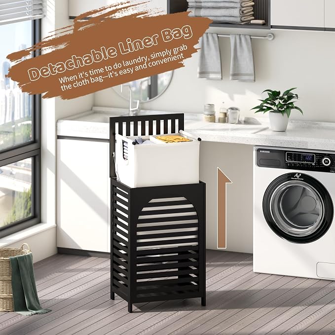 FILWH Laundry Hamper with Lid Large Bamboo Laundry Bin Basket 85L Clothes - Image 2
