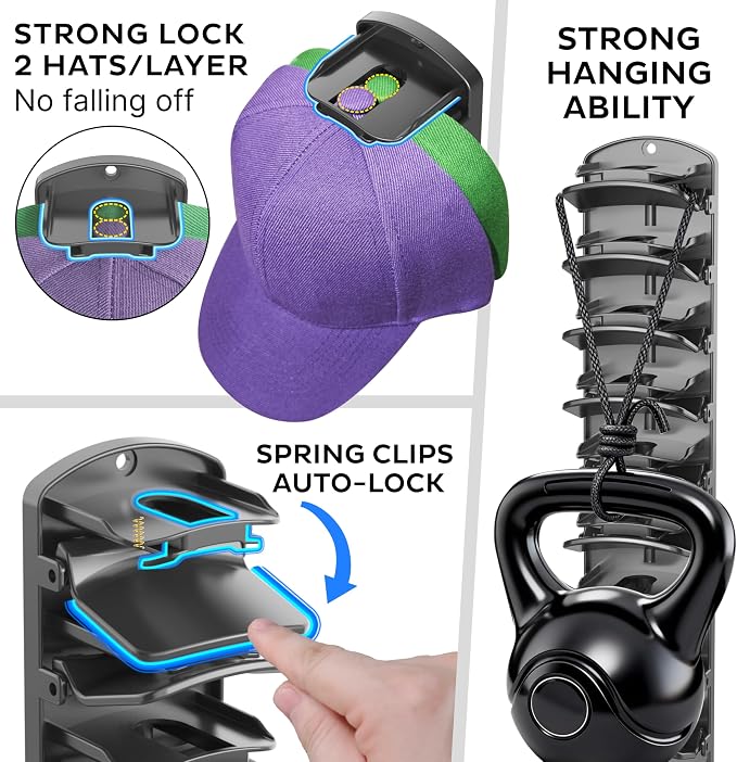 Double Capacity Hat Organizer for Baseball Caps 2 Packs - Image 2