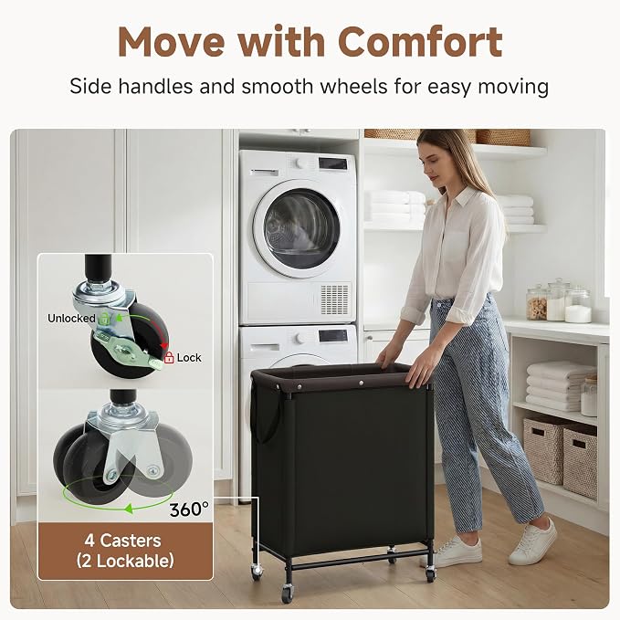 StorageWorks 2 Section Laundry Hamper, Rolling Laundry Cart - Image 4
