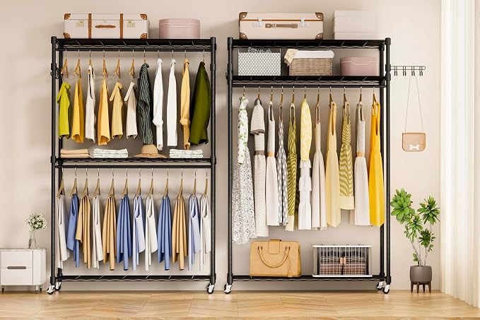 Heavy Duty Rolling Garment Rack, 3 Tiers Wire Shelves Adjustable Freestanding - Image 6