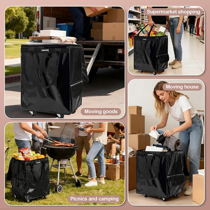 Reusable Grocery Bag on Wheels, Foldable Rolling Tote Bag - Image 7