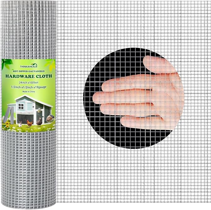 Thinkahead Hardware Cloth 1/2 inch 24 X 100 ft 19 Gauge, Galvanized Wire Mesh by ThinkaheadHardwareCloth