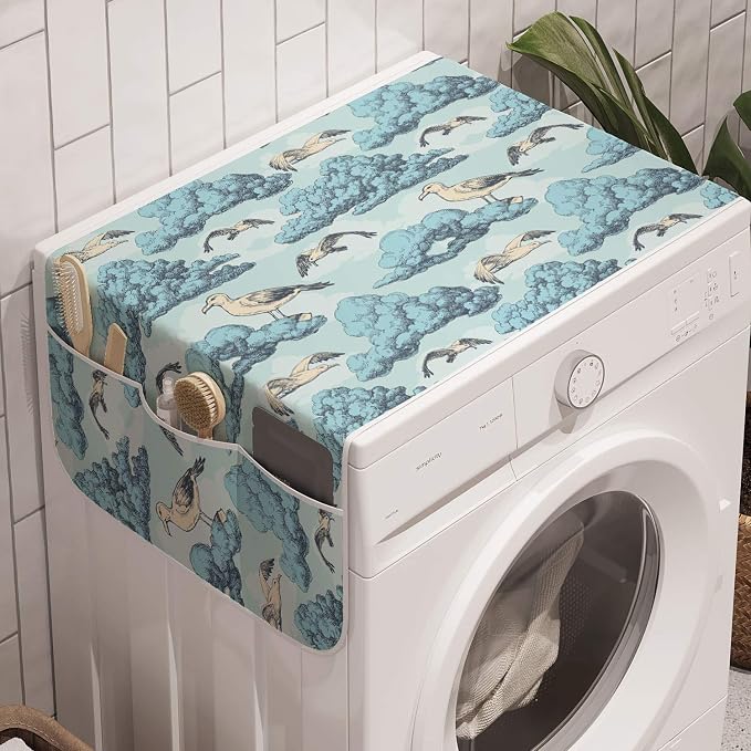 Lunarable Seagulls Washing Machine Organizer, Birds Seagulls on Clouds Flying by Lunarable