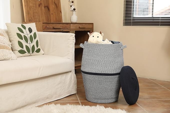 26" x 20" Handcrafted Tall Cotton Rope Basket - Image 2