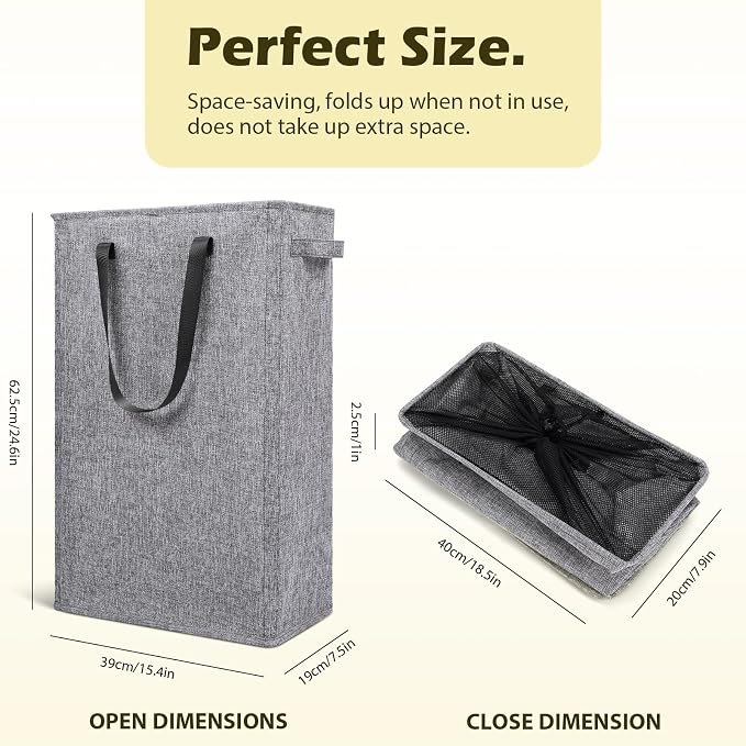 Odonata Slim Laundry Hamper Handles Collapsible Laundry Basket Thin Dirty - Image 2