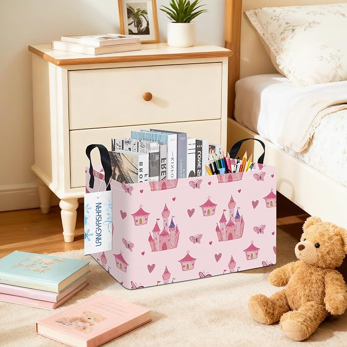 LANGYASHAN Rectangular Storage Bin Collapse Canvas Fabric Cartoon Storage Basket - Image 4