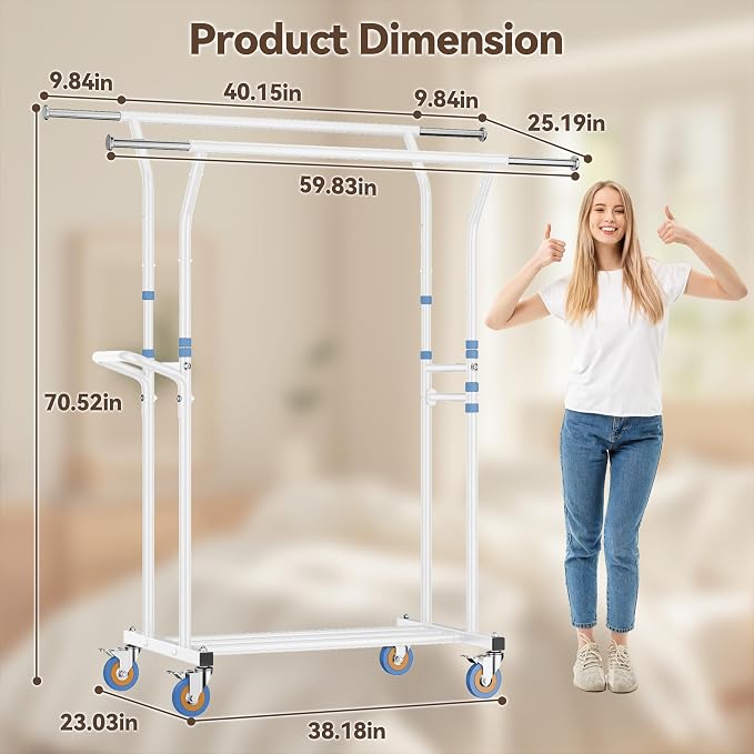 Heavy Duty Clothes Rack for Hanging Clothing: 800LBS Rolling Coat Racks - Image 8