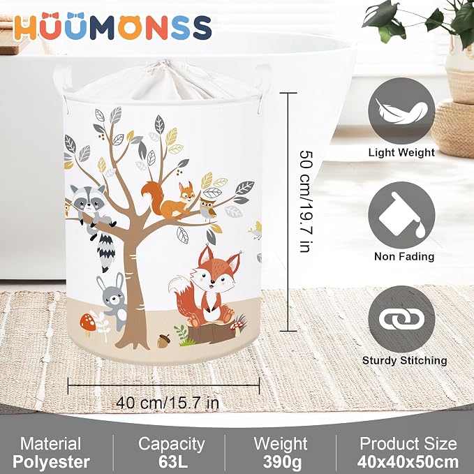 Forest Animals Laundry Hamper Woodland Tree Large Storage Basket Parents - Image 6