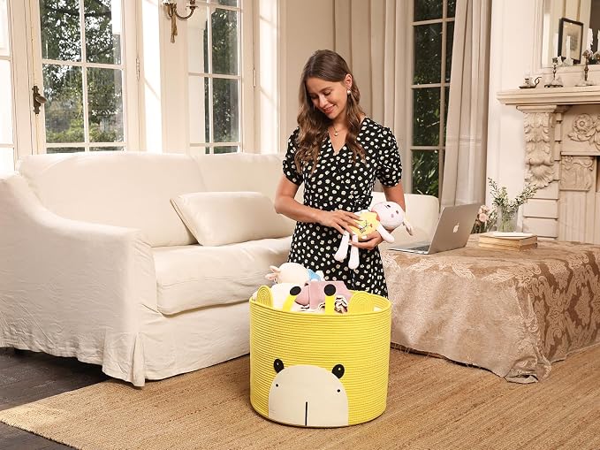 Bear Animal Basket, Large Cotton Rope Storage Basket, Woven Laundry Hamper - Image 3