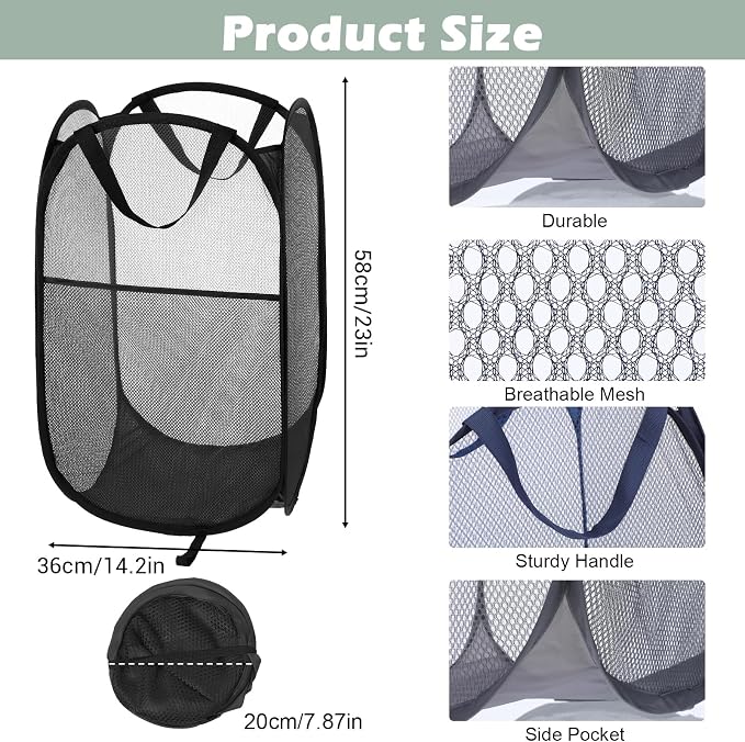 4PCS Pop up Laundry Hamper, Collapsible Mesh Laundry Baskets, Large Pop up - Image 2
