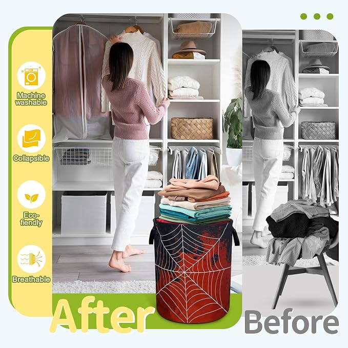 Spider Web Laundry Basket Funny Blood Splatter Foldable Waterproof Oxford Cloth - Image 5