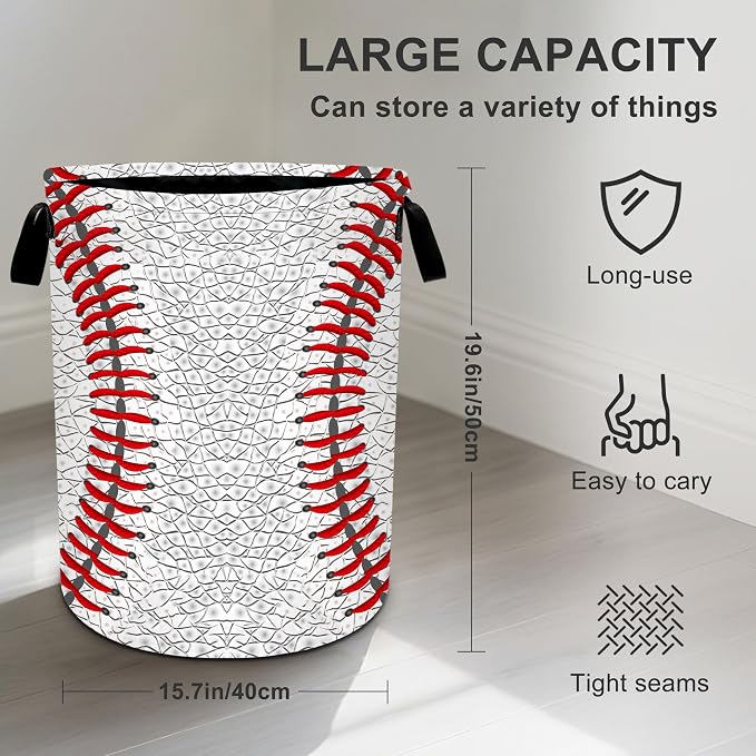 Baseball Laundry Basket Storage Bin Foldable Laundry Hamper Clothes Storage - Image 3