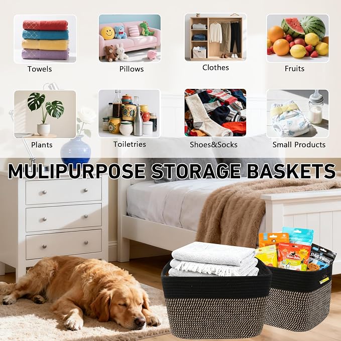 3 Pack Woven Storage Baskets for Shelves, 13.5"×11"×9.5"Organizing Bins - Image 5