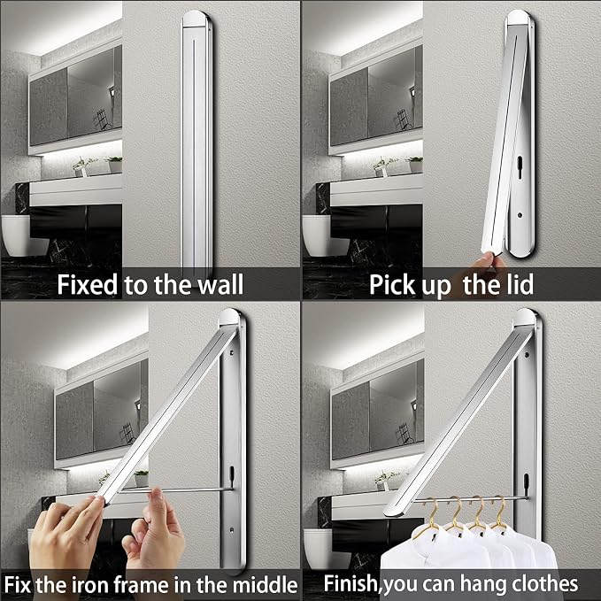 Clothes Drying Rack Folding Indoor And Outdoor Universal, Wall Mounted Folding - Image 7