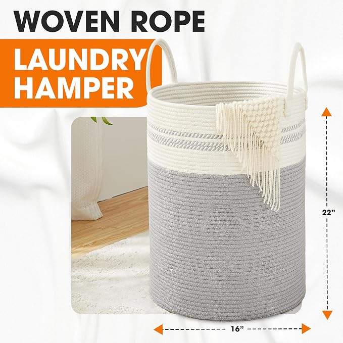 Cheer Collection Laundry Hamper, Large Woven Rope, Clothes Hamper - Image 3